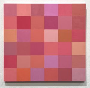 abstract painting with pink squares